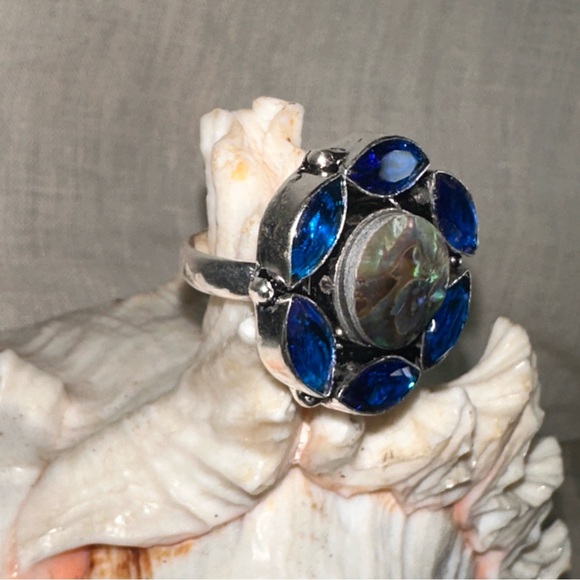 Blue Topaz + Abalone multi-gem Natural Gemstone ring - Picture 5 of 9